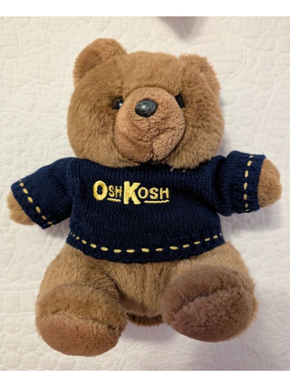 OshKosh Plush Teddy Bear With Navy Knit Sweater & Embroidered Logo 8 Inches